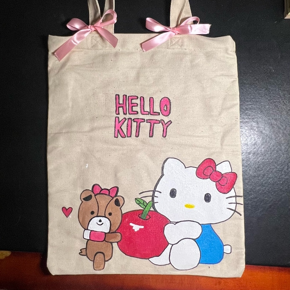 Hello Kitty Canvas Tote Bag with Pink Bows